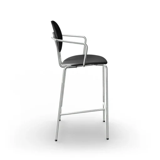 Sibast Furniture Piet Hein Barstol Krom med Armlán Sort Egetrá og Sort Láder