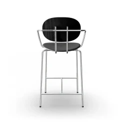 Sibast Furniture Piet Hein Barstol Krom med Armlán Sort Egetrá og Sort Láder