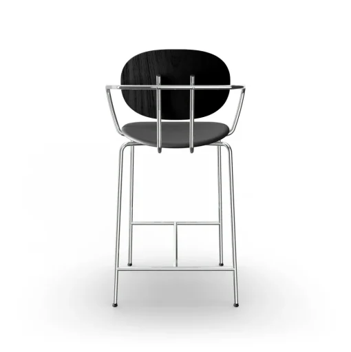 Sibast Furniture Piet Hein Barstol Krom med Armlán Sort Egetrá og Sort Láder