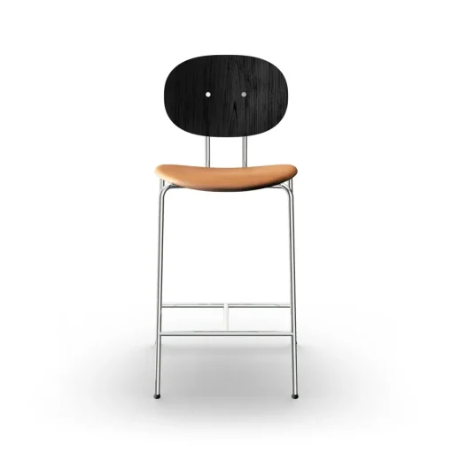 Sibast Furniture Piet Hein Barstol Krom Sort Egetrá og Cognac Láder