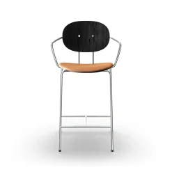 Sibast Furniture Piet Hein Barstol Krom med Armlán Sort Egetrá og Cognac Láder