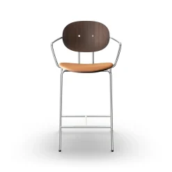 Sibast Furniture Piet Hein Barstol Krom med Armlán Valnød og Cognac Láder