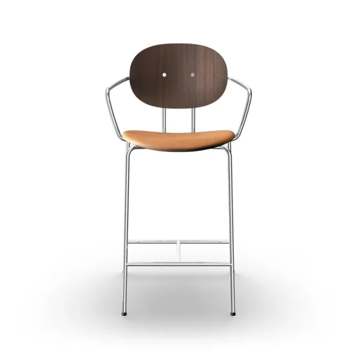 Sibast Furniture Piet Hein Barstol Krom med Armlán Valnød og Cognac Láder