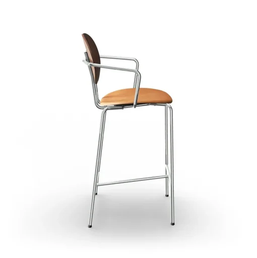 Sibast Furniture Piet Hein Barstol Krom med Armlán Valnød og Cognac Láder