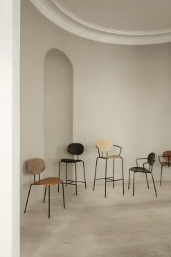Sibast Furniture Piet Hein Barstol Krom med Armlán Valnød og Cognac Láder