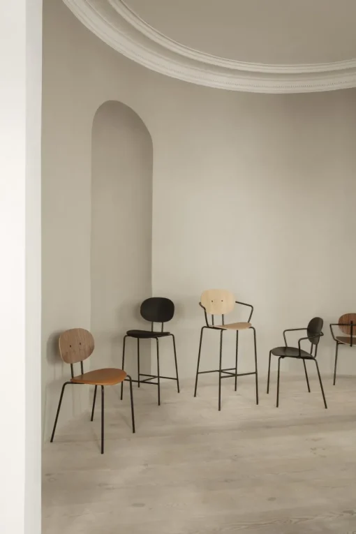 Sibast Furniture Piet Hein Barstol Krom med Armlán Valnød og Cognac Láder