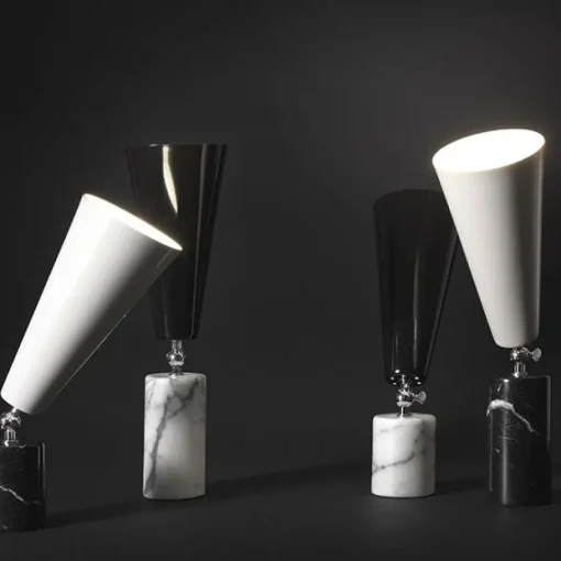TATO Vox Bordlampe Hvid Marmor & Krom/Sort Stor