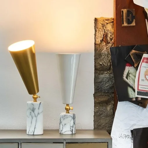 TATO Vox Bordlampe Hvid Marmor & Krom/Sort Stor