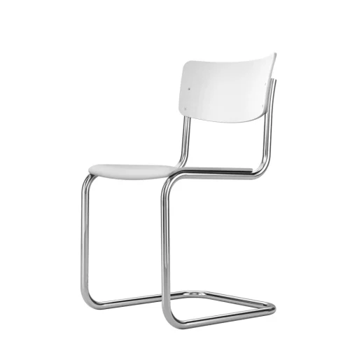 Thonet S 43 Cantilever Spisebordsstol Krom/Hvid Glaceret Bøgetrá