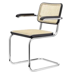 Thonet S 64 V Cantilever Spisebordsstol med Armlán Krom/Sort Bejdset Bøgetrá