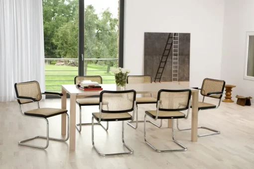 Thonet S 64 V Cantilever Spisebordsstol med Armlán Krom/Sort Bejdset Bøgetrá