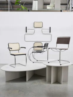 Thonet S 64 V Cantilever Spisebordsstol med Armlán Krom/Sort Bejdset Bøgetrá