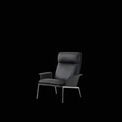 &Tradition Muno LN17 Lánestol Med Armlán & Høj Ryg Mørk Krom/Noble Leather Black