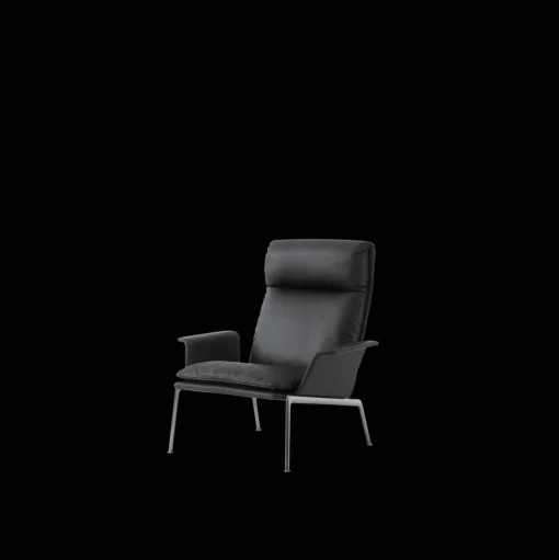 &Tradition Muno LN17 Lánestol Med Armlán & Høj Ryg Mørk Krom/Noble Leather Black