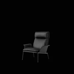 &Tradition Muno LN17 Lánestol Med Armlán & Høj Ryg Varm Sort/Noble Leather Black