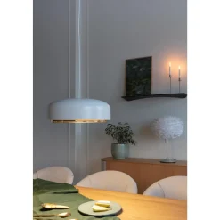 Umage Eos Bordlampe Mellem Hvid med Base I Børstet Stål med USB