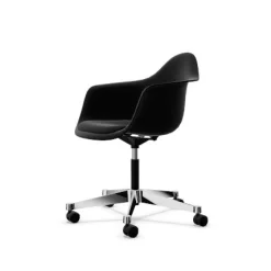 Vitra Eames Plastic PACC Kontorstol med Polstret Sáde og Swivel Sort/Dyb Sort