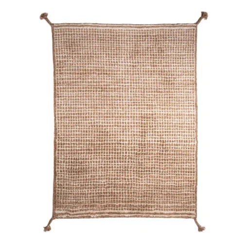 Woodnotes Grid Håndknyttet Uld Gulvtáppe 140 x 200 cm Hvid/Camel