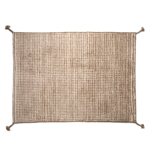 Woodnotes Grid Håndknyttet Uld Gulvtáppe 140 x 200 cm Hvid/Camel